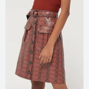 NWT Urban Outfitters Red Black Snakeskin Skirt XS Button Front